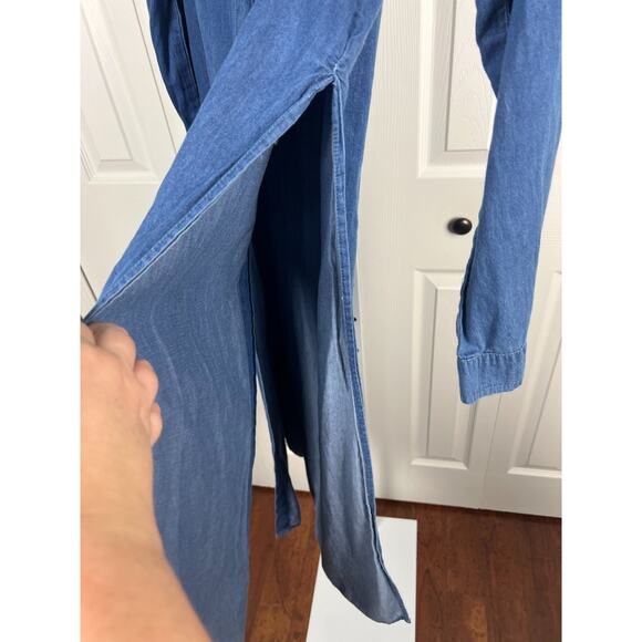 Live 4 Truth Denim Jean Long Sleeve Flyaway Side Duster Blouse Dress Top Tunic - Picture 4 of 9